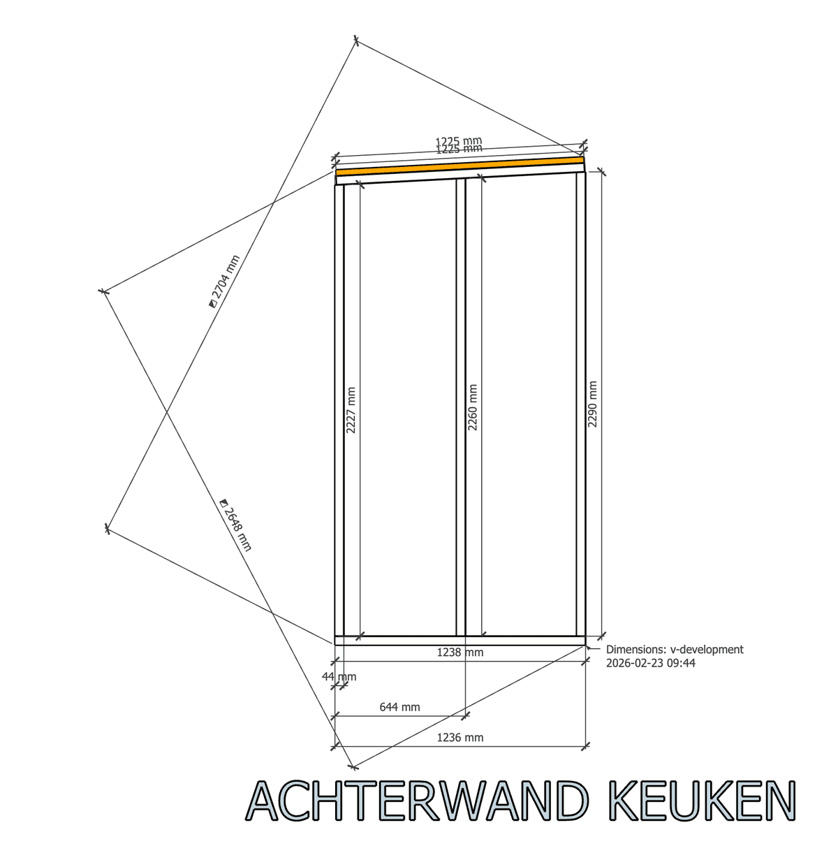 Screenshot of SketchUp showing the beam skeleton and dimensions